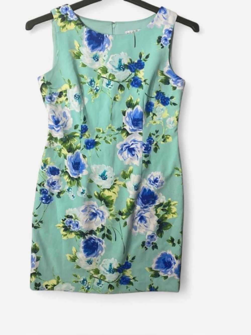Amanda Lane Mint Floral Sleeveless Sheath Dress with Blue Print